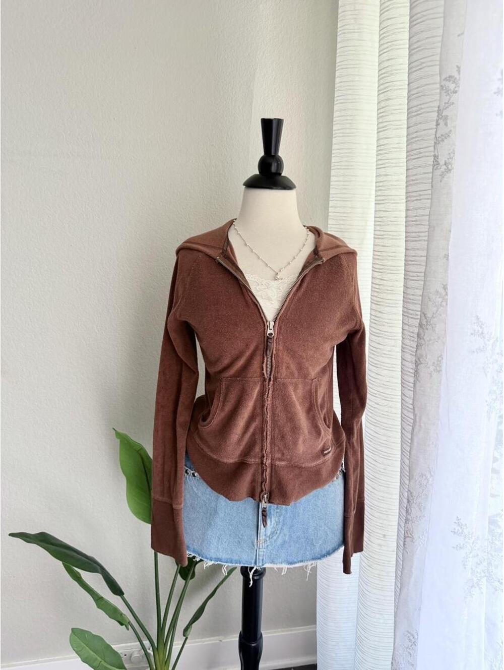Y2K Abercrombie & Fitch Brown Velour Zip Hoodie